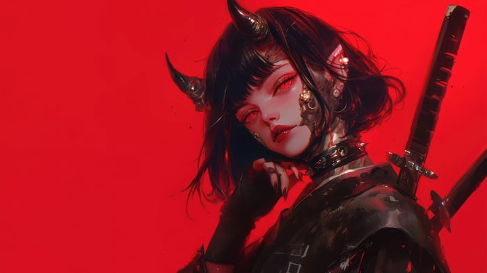 Demon Girl with Horns and Katana 4K