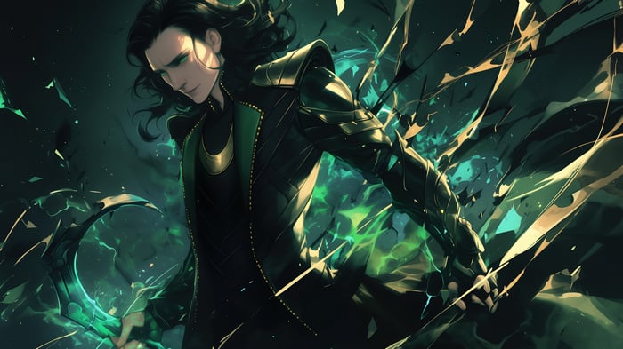 Loki in a dark, magical setting