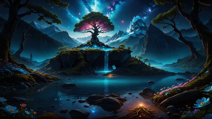 Fantasy Digital Art 4K Scenery with Tree of Life