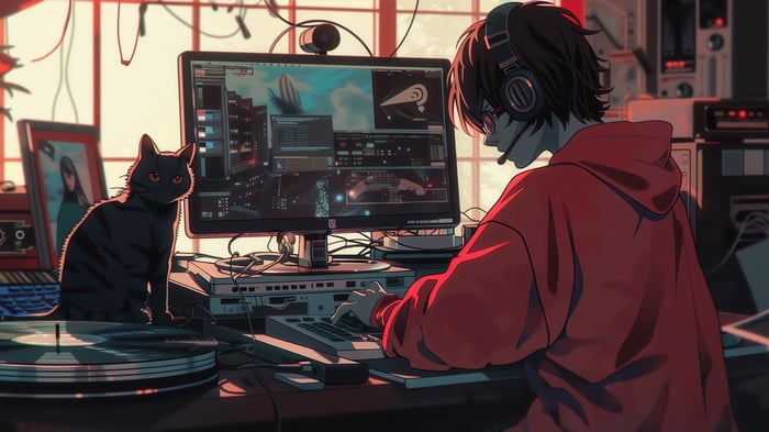 Boy and Cat at Computer in 4K