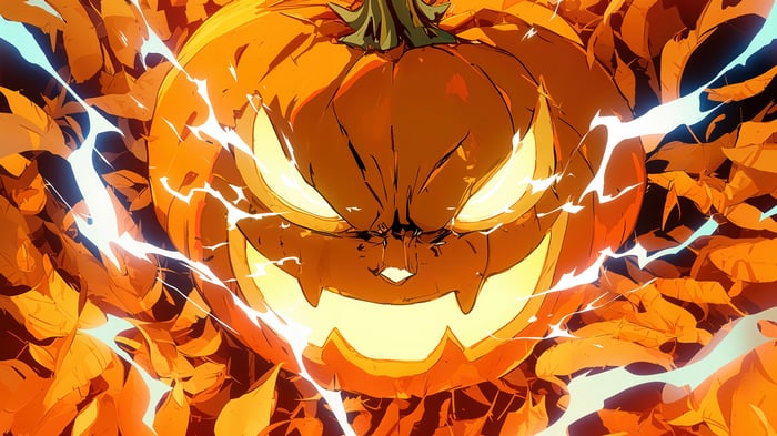 Scary Pumpkin Head with Lightning 4K