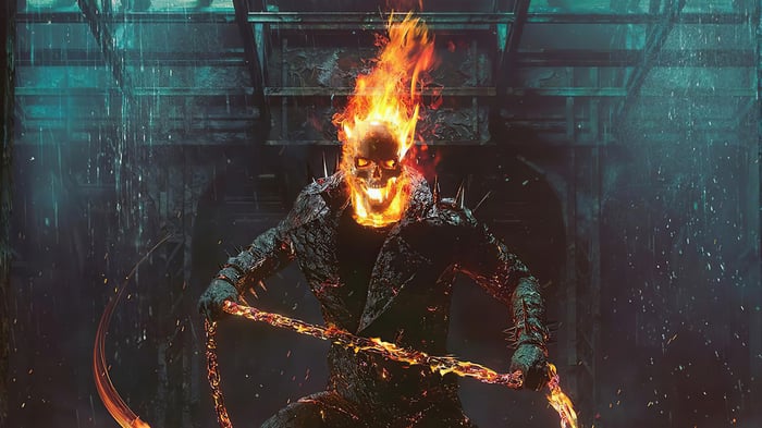 Ghost Rider with flaming skull and chain