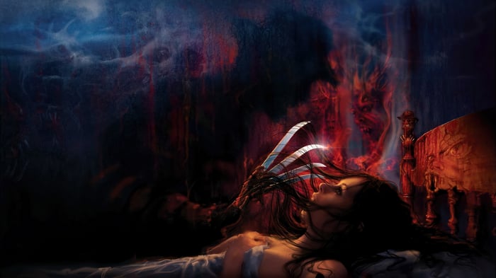 Freddy Krueger attacking a woman in bed 4K