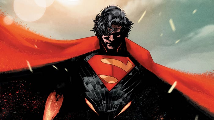 Superman in a black and red suit