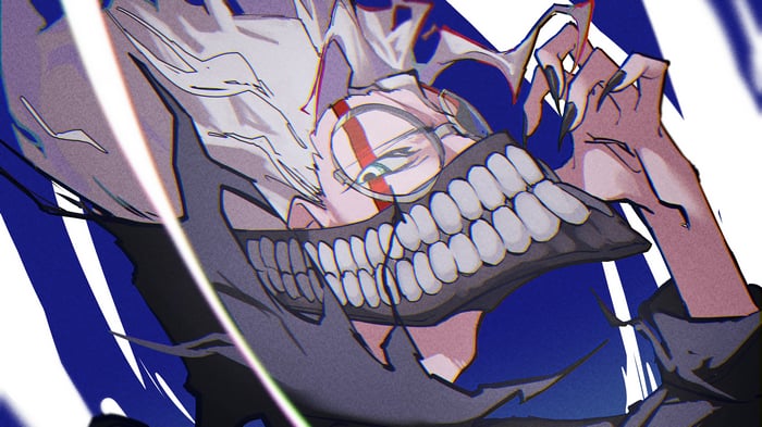 Dandadan: Okarun with monstrous teeth and glasses