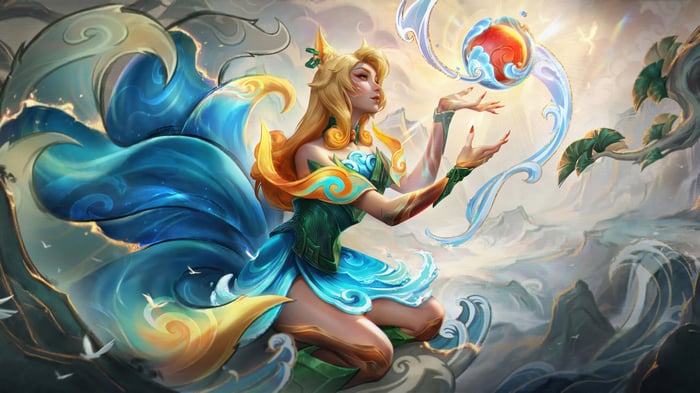 Shan Hai Scrolls Ahri League of Legends Splash Art 4K
