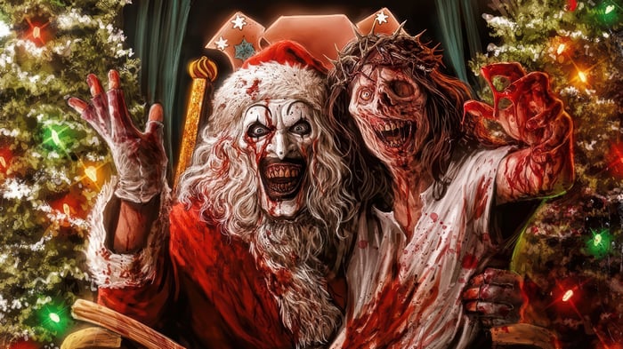 Terrifier 3 Art the Clown and Zombie Santa 4K