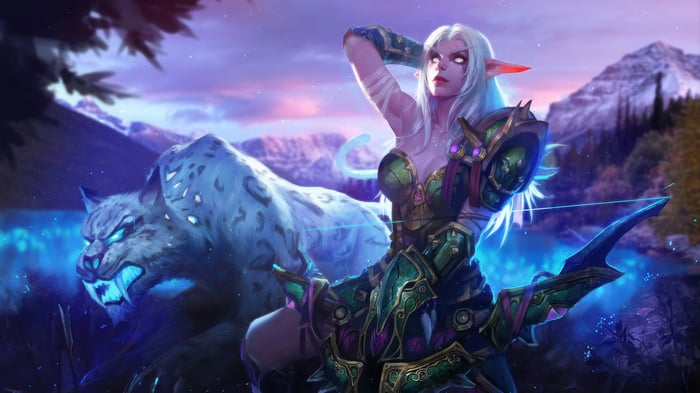World of Warcraft Night Elf Archer with Snow Leopard