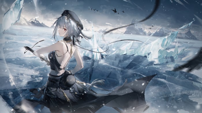 Sanhua from Wuthering Waves in a frozen landscape 4K
