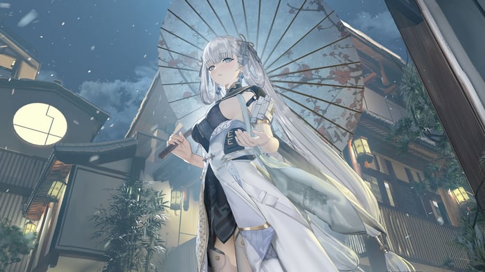 Jinshi from Wuthering Waves holding an umbrella