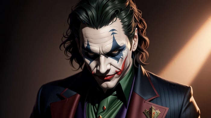 Joker in a suit with clown makeup