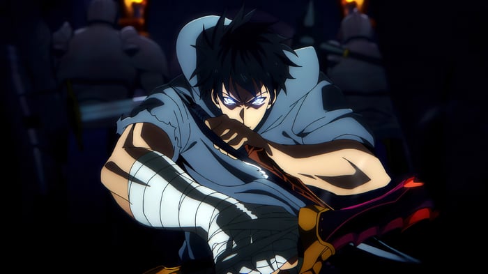 Sung Jin-Woo with glowing eyes and dagger