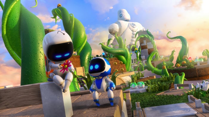 Astro Bot and friends in a beanstalk world