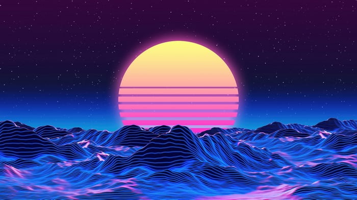 Synthwave Sunset Over Digital Ocean 4K