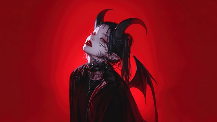 Demon Girl with Horns and Wings 4K