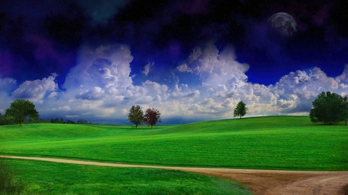 Green Field with Trees and Clouds 4K
