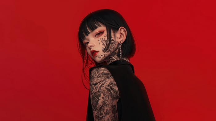 Anime Girl with Tattoos and Short Hair 4K