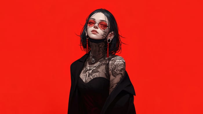 Anime Girl with Tattoos and Sunglasses 4K