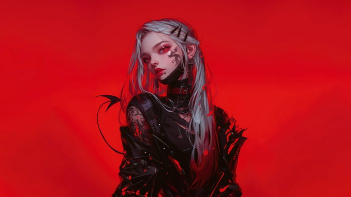 Anime Girl with White Hair and Red Eyes 4K