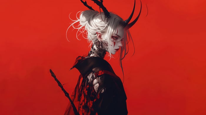 Anime Demon Girl with Horns 4K