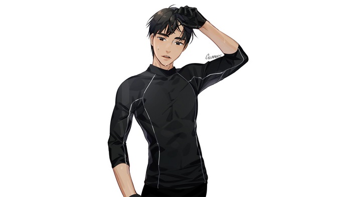 Yuri Katsuki in a black rash guard