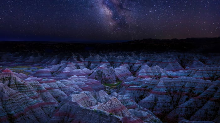 Badlands National Park at Night with Milky Way