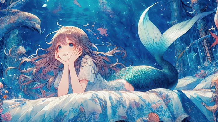 Anime Mermaid Girl Underwater Fantasy 4K