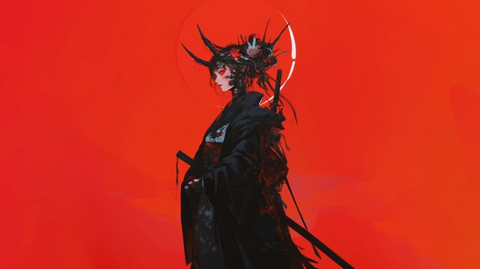 Anime Girl with Horns and Kimono in 4K