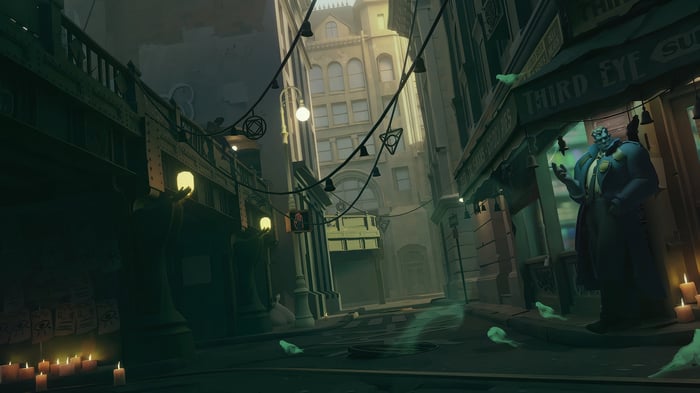 Deadlock from Valorant in a dark alley