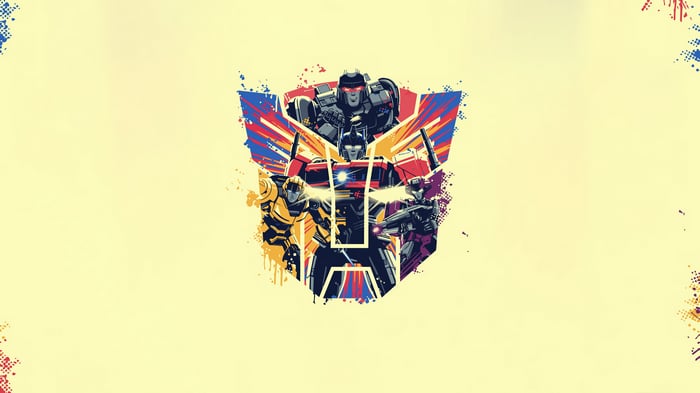 Transformers One Movie Logo with Optimus Prime, Megatron, Bumblebee, and Elita-1
