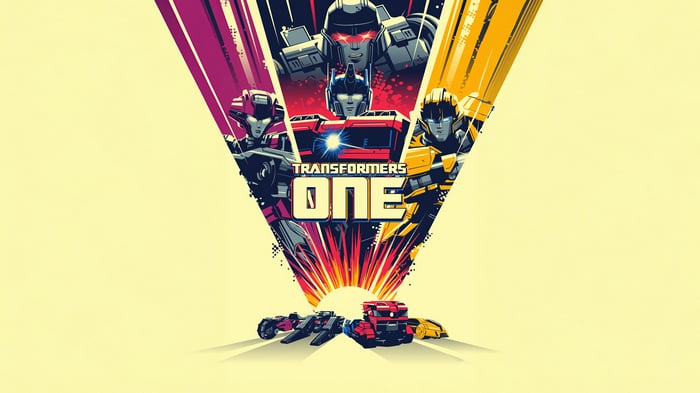 Transformers One Movie Poster with Optimus Prime and Megatron