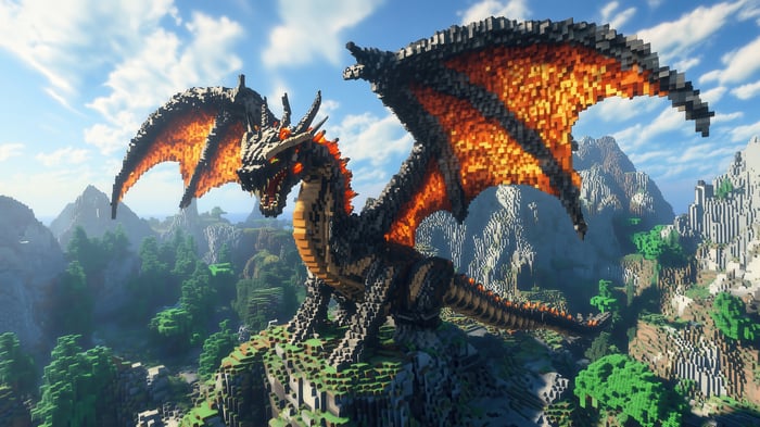 Minecraft Dragon in a Mountain Landscape 4K
