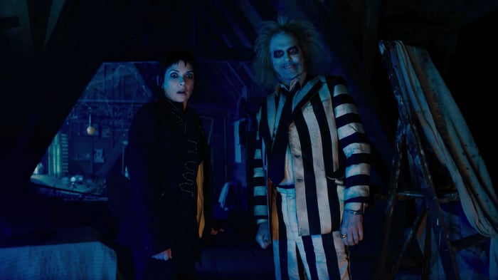 Beetlejuice and Lydia in Beetlejuice 4K