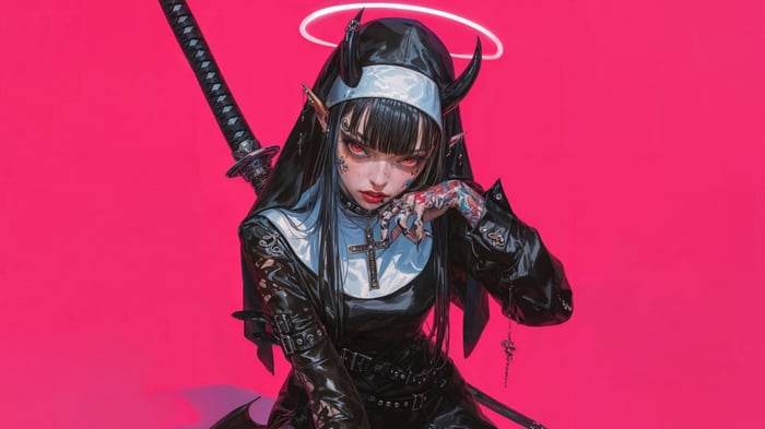 Anime Demon Nun with Katana 4K