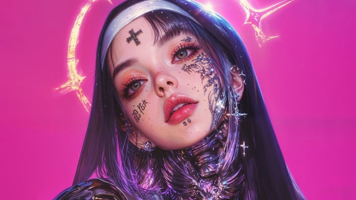 Anime Nun with Tattoos and Halo 4K