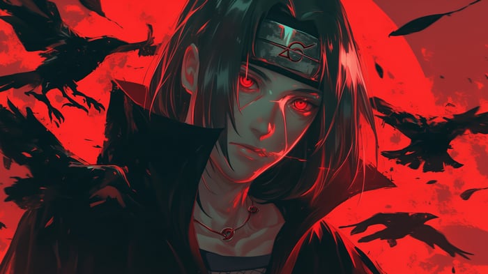 Itachi Uchiha with Sharingan and Crows 4K
