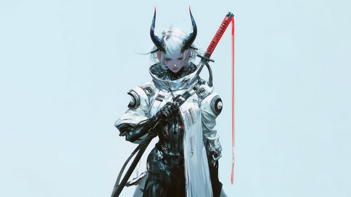 Cyberpunk Demon Warrior with Katana 4K