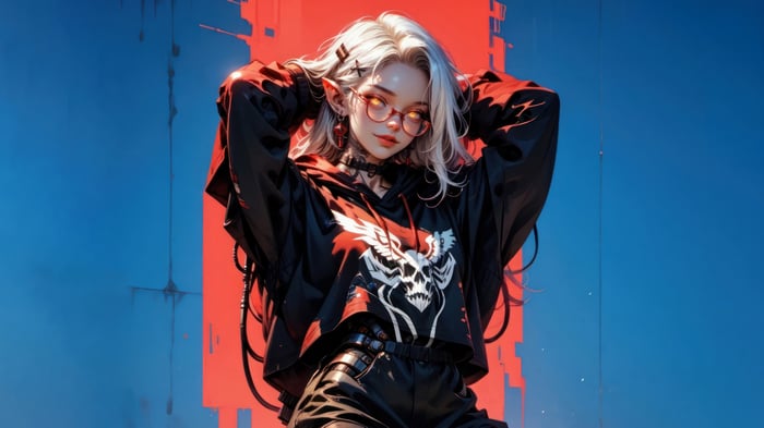 Anime Elf Girl in Cyberpunk Hoodie 4K