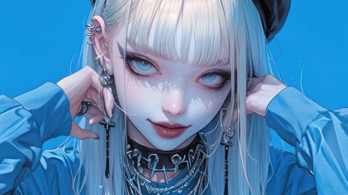 Anime Girl with White Hair and Blue Eyes 4K