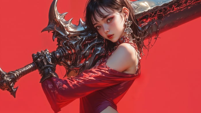 Anime Warrior Girl with Large Sword 4K