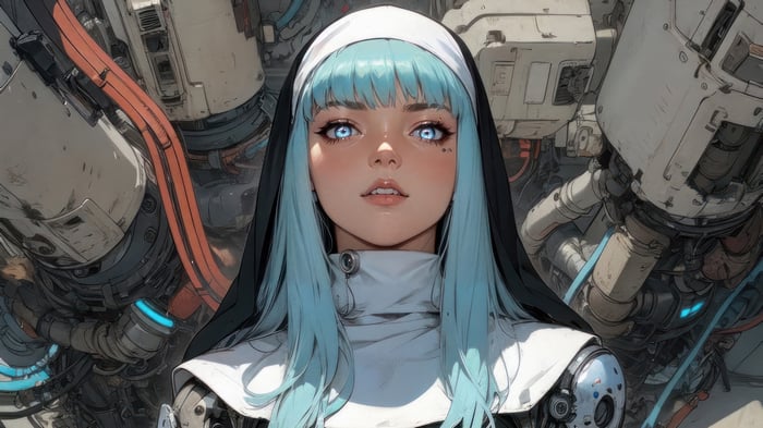 Cyberpunk Sci-Fi Anime Nun 4K