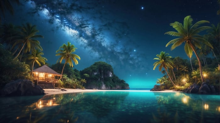 Tropical Beach Hut Under the Milky Way 4K
