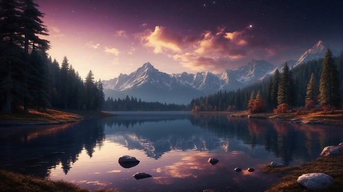Lake and Mountains at Sunrise 4K