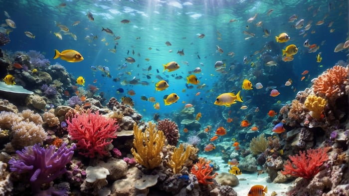Underwater Coral Reef with Many Fish 4K
