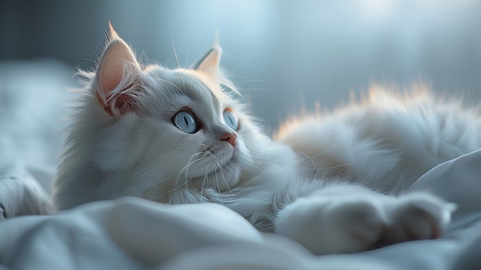 White Cat with Blue Eyes 4K