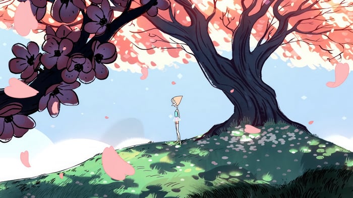 Steven Universe Pearl under a cherry blossom tree 4K