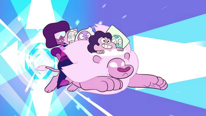 Steven Universe characters riding Lion