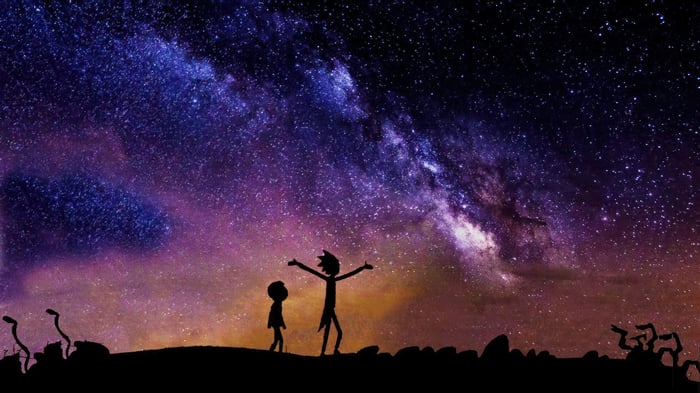 Rick and Morty Silhouettes Under the Milky Way 4K