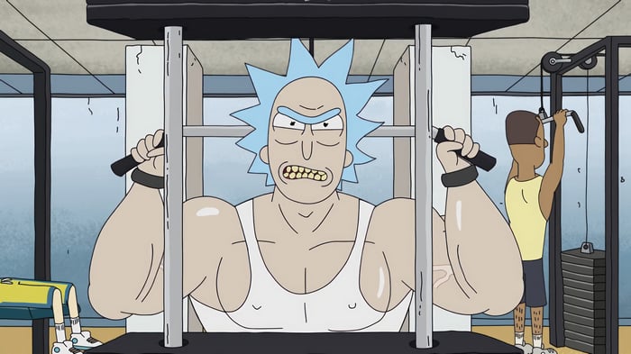 Rick Sanchez working out in a gym