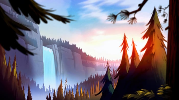 Gravity Falls Waterfall and Forest Scenery 4K